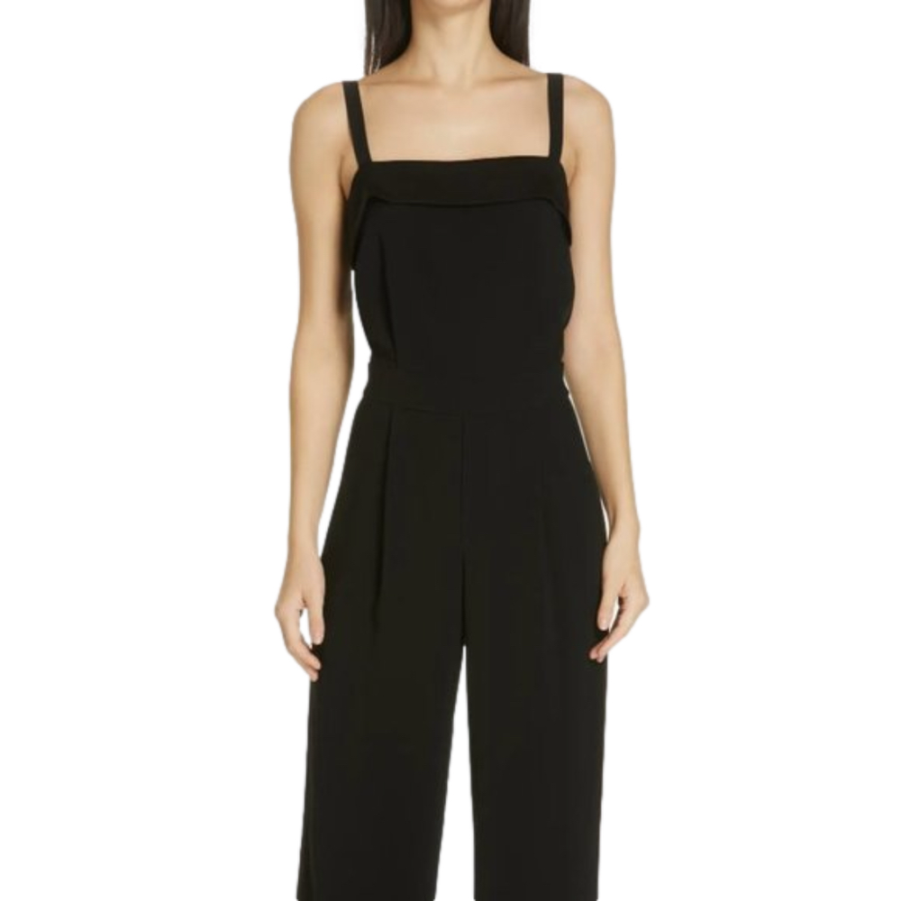 VINCE Sleeveless Crepe Tuxedo Jumpsuit In Black - Size 8